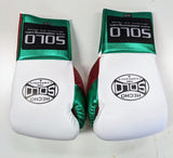White / Metallic Green & Red  Pro Fight Gloves
