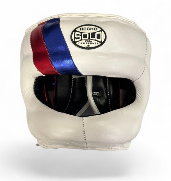 White Red and Blue Full Face Head Guard – Solo Boxing