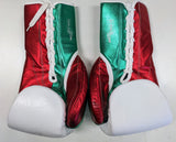 White / Metallic Green & Red  Pro Fight Gloves