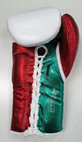 White / Metallic Green & Red Pro Sparring Gloves