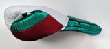 White / Metallic Green & Red Pro Sparring Gloves