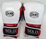 Velcro Pro Training Gloves - White / Metallic Red & Blue