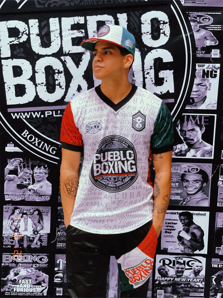 Mens Pueblo Boxing White Baseball Jersey